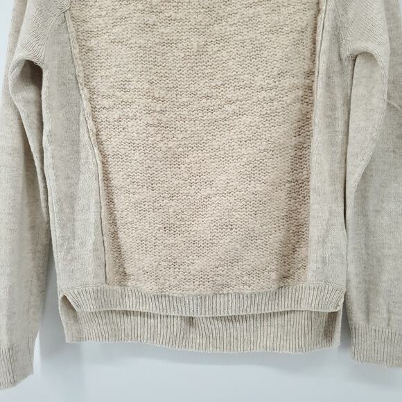 Silence + Noise Boho Minimal Cream Angora Mixed Stitch Chunky Knit Crew Henley S - Picture 3 of 11